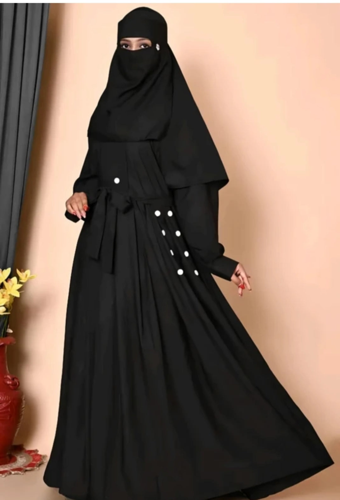 Cotton Silk Solid Abaya With Hijab Free Size