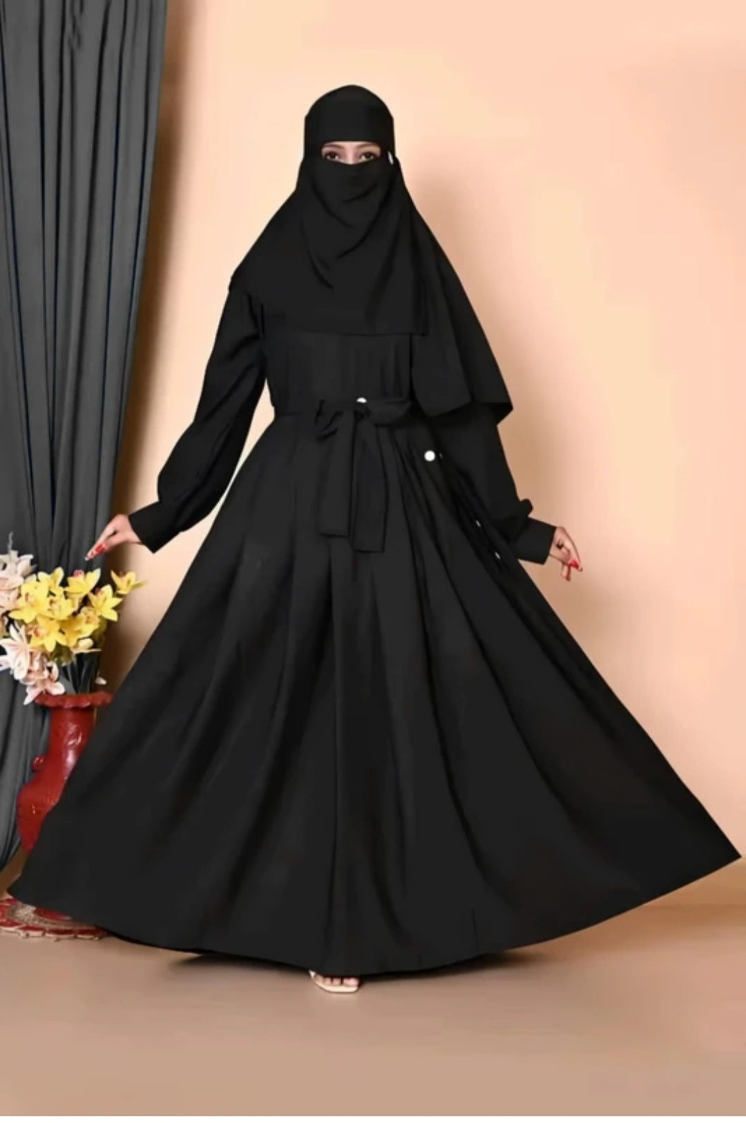 Cotton Silk Solid Abaya With Hijab Free Size