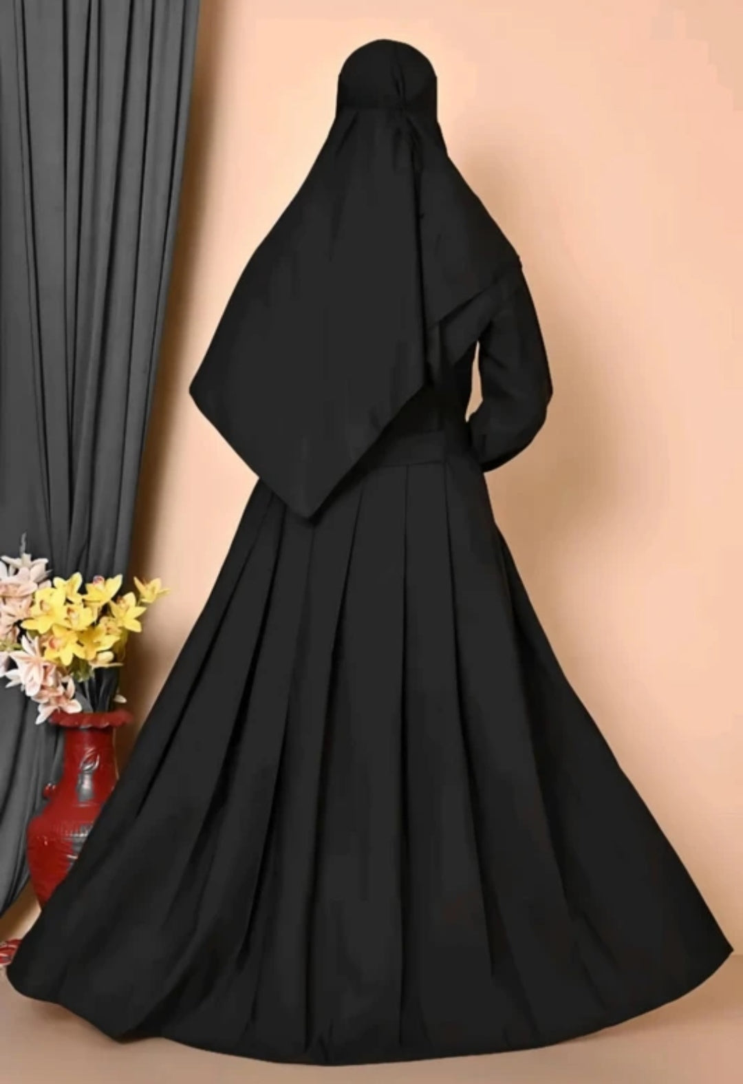 Cotton Silk Solid Abaya With Hijab Free Size